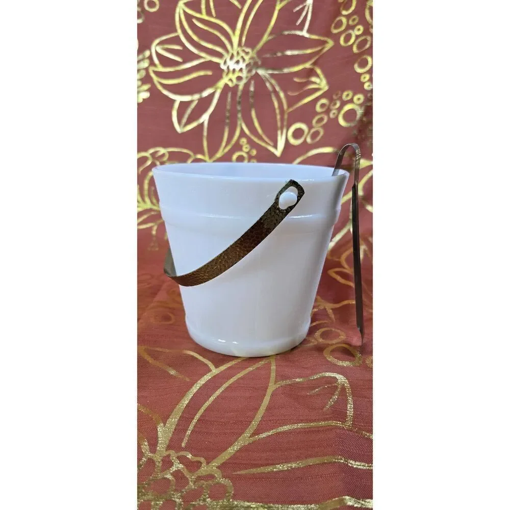 Vintage White Milk Glass Ice Bucket